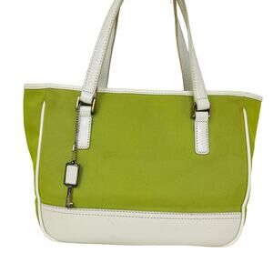 Fossil Patent Leather Trim Canvas Bag Small Tote Green Cream